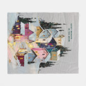 Impasto Kleurrijk Winterdorp Sneeuw Fleece Deken (Voorkant (Horizontaal))