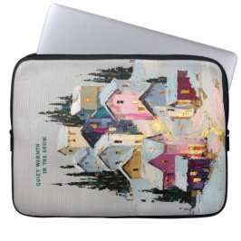 Impasto Kleurrijk Winterdorp Sneeuw Laptop Sleeve