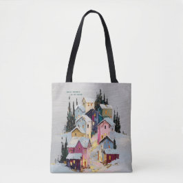 Impasto Kleurrijk Winterdorp Sneeuw Tote Bag