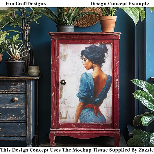 Impasto Oil Style,Dark Lady in Blue EL5L Decoupage Tissuepapier