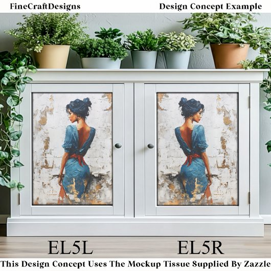 Impasto Oil Style,Dark Lady in Blue EL5R Decoupage Tissuepapier