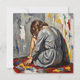Impasto Olie van Vrouw Verdrietig, Ziek Depressief Kaart