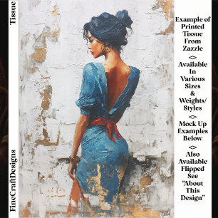 Impasto olieverf stijl, Donkere dame in blauw EL5L Tissuepapier