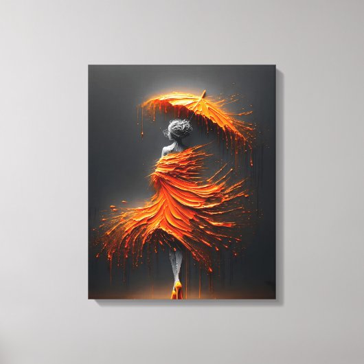 Impasto Oranje Paraplu Silhouet Canvas Afdruk (Voorkant)