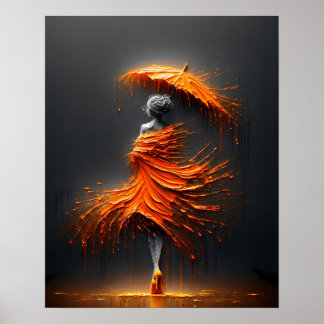 Impasto Oranje Paraplu Silhouet Poster