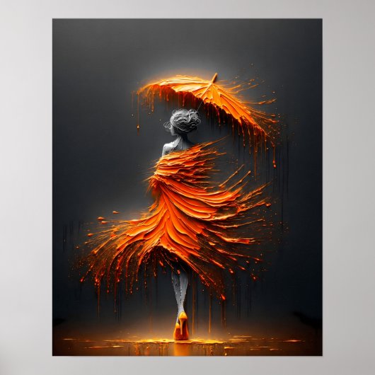 Impasto Oranje Paraplu Silhouet Poster (Voorkant)