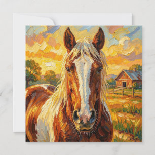 Impasto Paard op een Boerderij Blank Feestdagenkaart