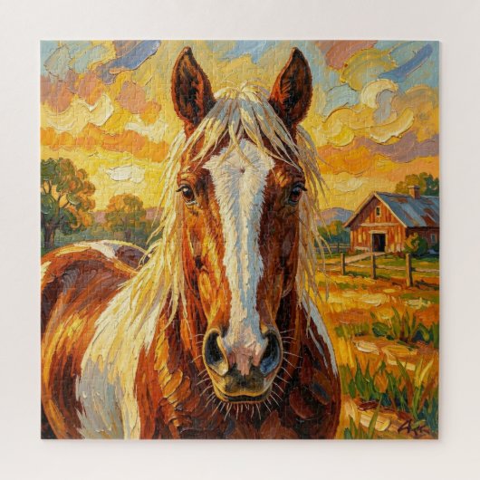 Impasto Paard op een Boerderij Legpuzzel (Verticaal)