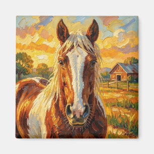 Impasto Paard op een Boerderij   Magneet