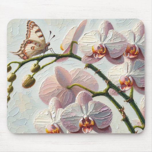 Impasto Paint Butterfly en Orchideeën Muismat (Voorkant)