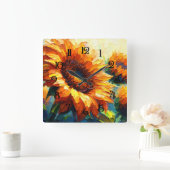 Impasto Painting of Sunflowers Vierkante Klok (Huis)