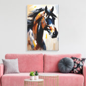 Impasto Portret van een zwart paard Canvas Afdruk (Insitu (Woonkamer))