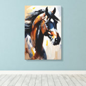 Impasto Portret van een zwart paard Canvas Afdruk (Insitu (Houten vloer))