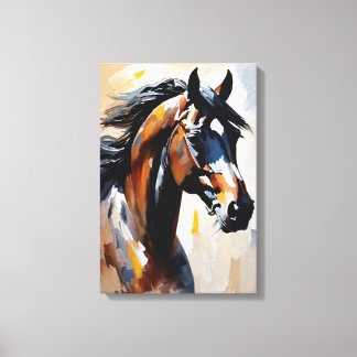 Impasto Portret van een zwart paard Canvas Afdruk