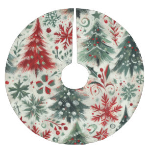 Impasto Rood en Groen Kerstmis Motieven Collage Kerstboom Rok