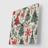 Impasto Rood en Groen Kerstmis Motieven Collage Vierkante Klok (Hoek)