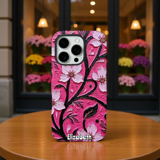 Impasto roze bloemen en zwarte stengels Case-Mate iPhone case