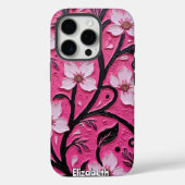 Impasto roze bloemen en zwarte stengels Case-Mate iPhone case (Achterkant)