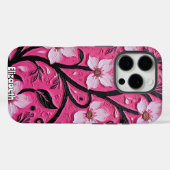 Impasto roze bloemen en zwarte stengels Case-Mate iPhone case (Achterkant (horizontaal))