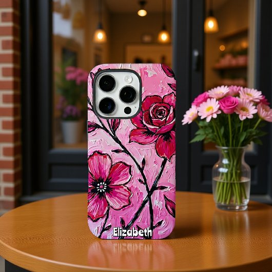 Impasto roze bloemen op doek Case-Mate iPhone case
