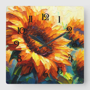 Impasto-schilderij van zonnebloemen vierkante klok