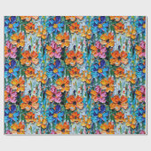 Impasto-stijl bloemen in een kleurrijk patroon cadeaupapier (Vlak)