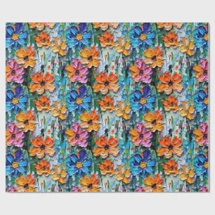 Impasto-stijl bloemen in een kleurrijk patroon cadeaupapier