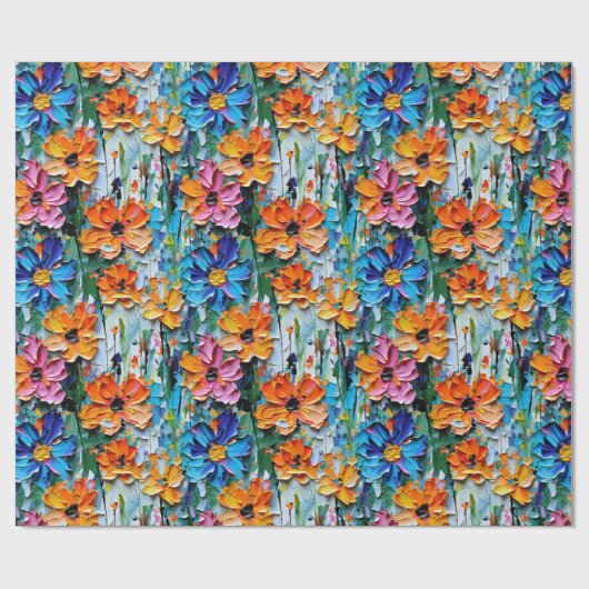 Impasto-stijl bloemen in een kleurrijk patroon cadeaupapier (Vlak)
