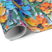Impasto-stijl bloemen in een kleurrijk patroon cadeaupapier (Rol Hoek)