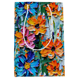 Impasto-stijl bloemen in een kleurrijk patroon medium cadeauzakje