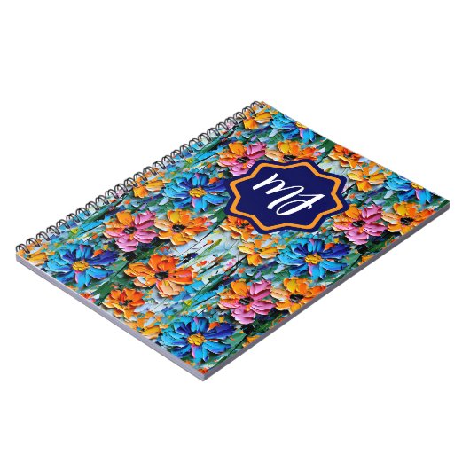 Impasto-stijl bloemen in een kleurrijke monogram notitieboek (Linkerzijde)