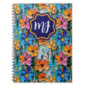 Impasto-stijl bloemen in een kleurrijke monogram notitieboek (Voorkant)