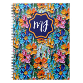 Impasto-stijl bloemen in een kleurrijke monogram notitieboek