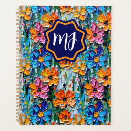Impasto-stijl bloemen in een kleurrijke monogram planner