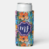 Impasto-stijl bloemen in een kleurrijke monogram seltzer blikjeskoeler (Seltzer Voorkant)