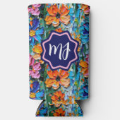 Impasto-stijl bloemen in een kleurrijke monogram seltzer blikjeskoeler (Voorkant)