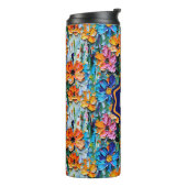 Impasto-stijl bloemen in een kleurrijke monogram thermosbeker (Gedraaid links)