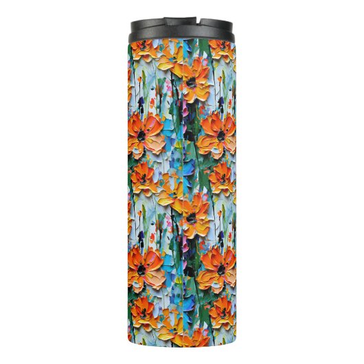 Impasto-stijl bloemen in een kleurrijke monogram thermosbeker (Achterkant)