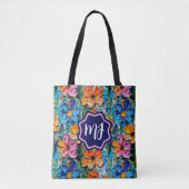 Impasto-stijl bloemen in een kleurrijke monogram tote bag (Voorkant)