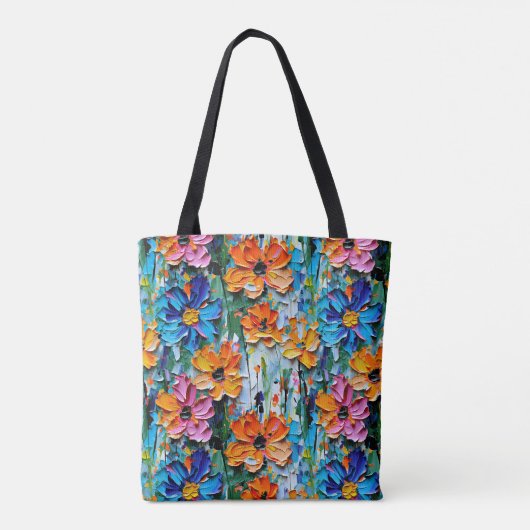 Impasto-stijl bloemen in een kleurrijke monogram tote bag (Achterkant)