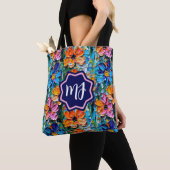 Impasto-stijl bloemen in een kleurrijke monogram tote bag (Dichtbij)