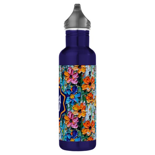 Impasto-stijl bloemen in een kleurrijke monogram waterfles (Rechts)