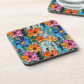 Impasto-stijl oliebloemen in een kleurrijk patroon bier onderzetter (Linkerzijde)