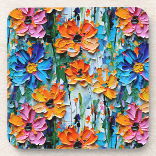 Impasto-stijl oliebloemen in een kleurrijk patroon bier onderzetter