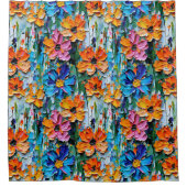 Impasto-stijl oliebloemen in een kleurrijk patroon douchegordijn (Voorkant)