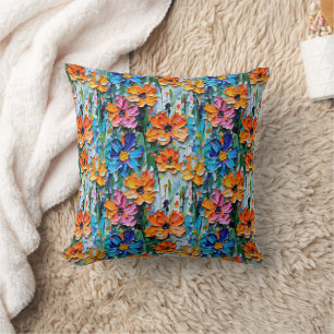 Impasto-stijl oliebloemen in een kleurrijk patroon kussen