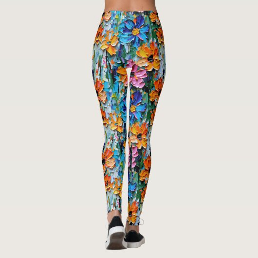 Impasto-stijl oliebloemen in een kleurrijk patroon leggings (Achterkant)