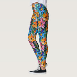 Impasto-stijl oliebloemen in een kleurrijk patroon leggings