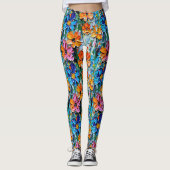 Impasto-stijl oliebloemen in een kleurrijk patroon leggings (Voorkant)