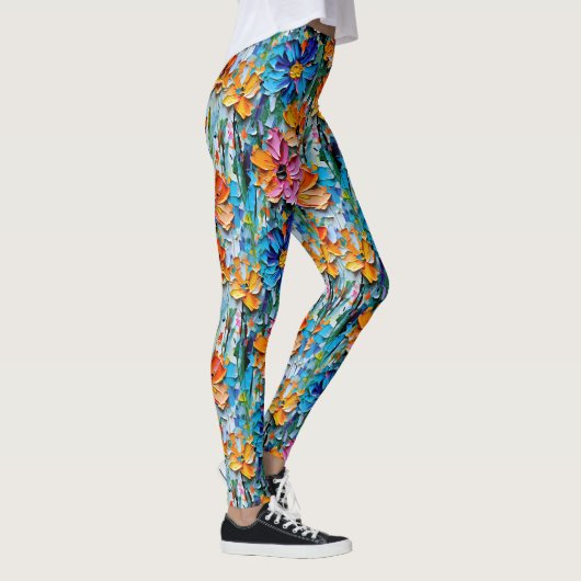 Impasto-stijl oliebloemen in een kleurrijk patroon leggings (Rechts)